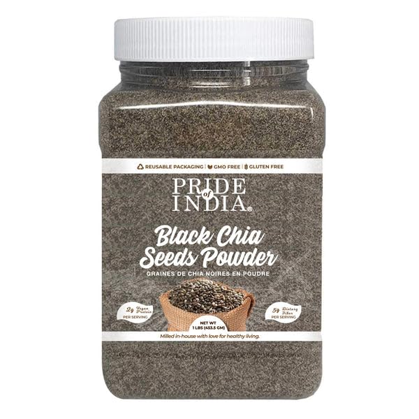 Pride Of India - Pack of 6 - Premium Black Chia Seeds Powder 1 lbs (454 gm) Mild Nutty Earthy Taste Freshly Milled in Small Batches | Used for Baking Coating Thickening