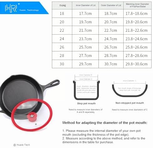 Silicon Glass Lid for Pot,Pan,Skillet Fits 8"(20CM) Cookware Silicon lid Dishwasher Safe, Replacement Lid Vented Tempered Glass with Heat Resistant Silicone Rim By HR Huare Technology, Red,1 Pack…