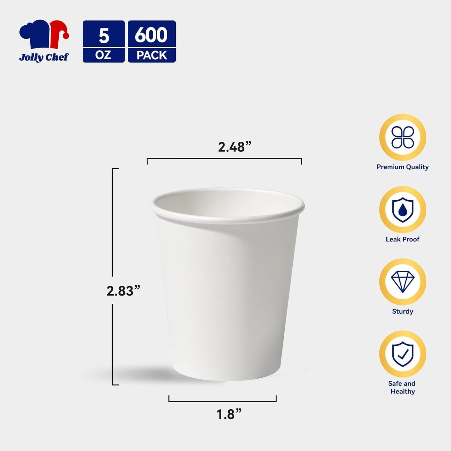 JOLLY CHEF 5 oz Disposable Paper Coffee Cups 600 Pack, Hot Paper Cups for Party, Office, Home, Travel and More