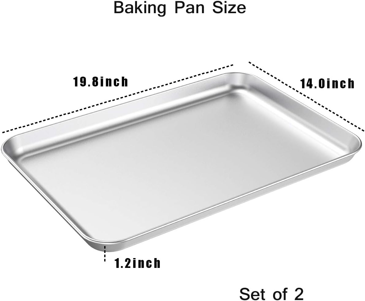 Baking Sheet Set of 2, Wildone Stainless Steel Baking Tray Cookie Pan, Size 20 x 14 x 1 Inch, Non Toxic & Heavy Duty & Easy Clean