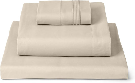Mellanni Twin XL Sheets Set - 3 PC Iconic Collection Bedding - Hotel Luxury, Extra Soft, Cooling Bed Sheets - Wrinkle, Fade, Stain Resistant (Twin Extra Long, Beige)