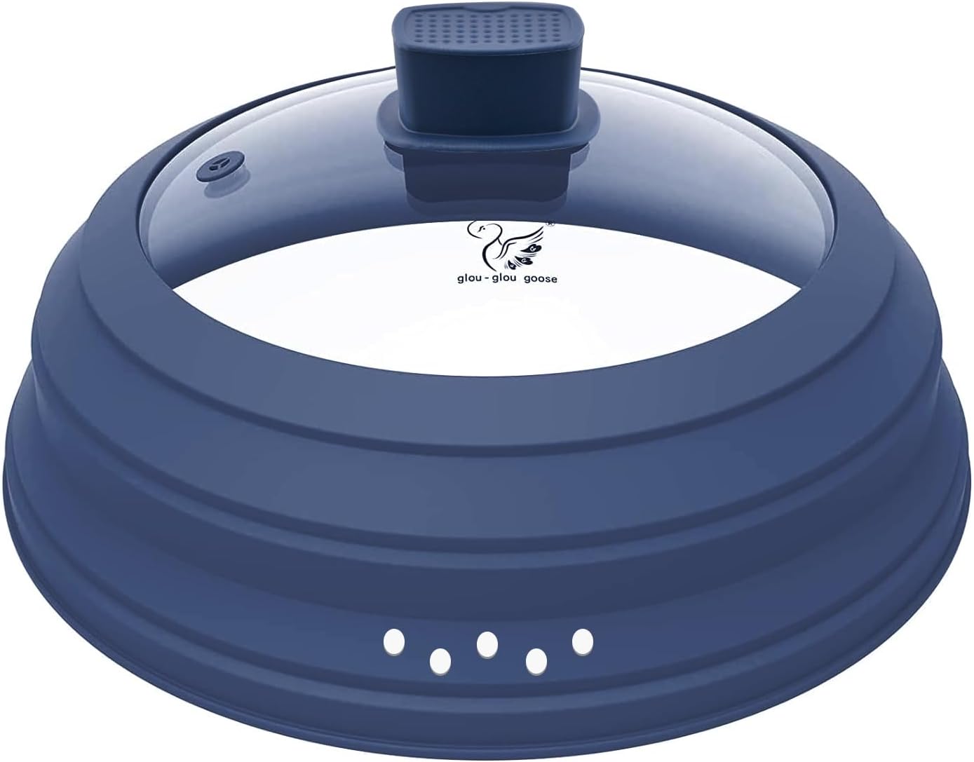 Microwave Splatter Cover Glass Cover Guard Lid with Collapsible Silicone for Food Pot Plate Cover 10.8 inch Dark Blue
