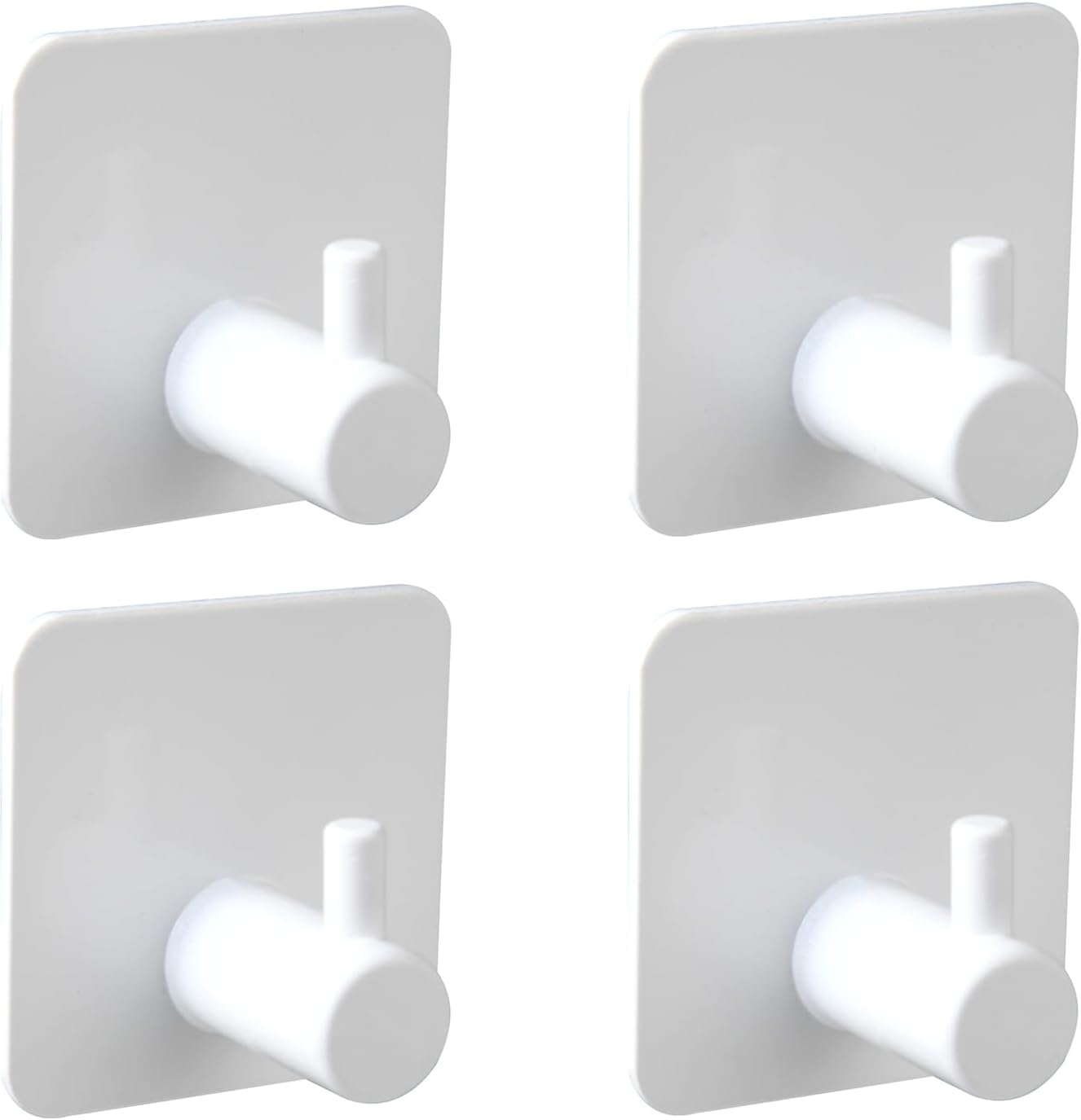 Aluminum Wall Hooks, No Drill Damage-Free Adhesive Hook, Product for Hanging Heavy Duty for Bathroom Kitchen Home (Single Square White Hook, 4)