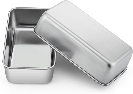 P&P CHEF Loaf Pan Set, 9 x 5 Inch Bread Pans, Stainless Steel Loaf Toast Baking Pans For Bread Meatloaf Lasagna Cake, Healthy & Non Toxic, Oven & Dishwasher Safe,(Silver, 2Pcs)