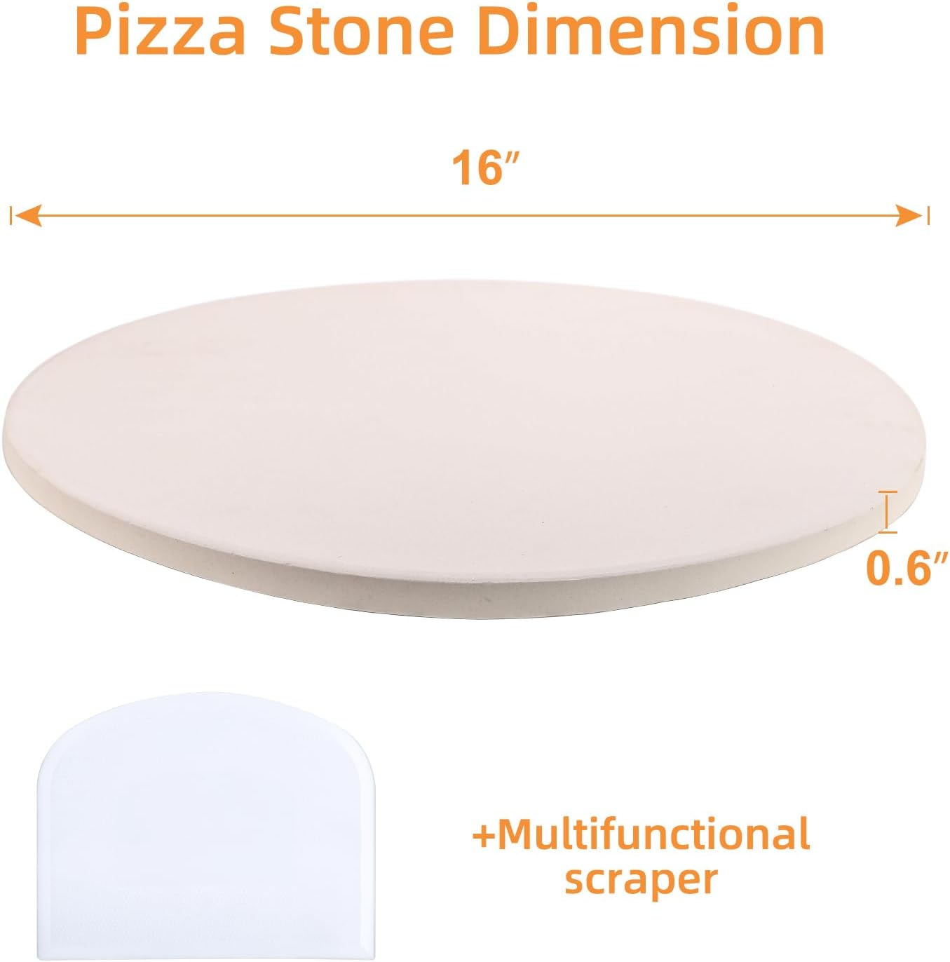 16 inch Round Cordierite Pizza Stone for Oven, Grill & BBQ – Bake Crispy Pizza, Bread & Pies, Ideal for Backyard Pizza Parties, Includes Scra
