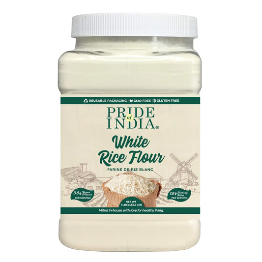 Pride of India- White Rice Flour 1 lbs (454 gm) Mild Slightly Sweet Neutral Taste Freshly Milled in Small Batches | Used for Cooking Baking Coating Thickening | Vegan, Gluten Free