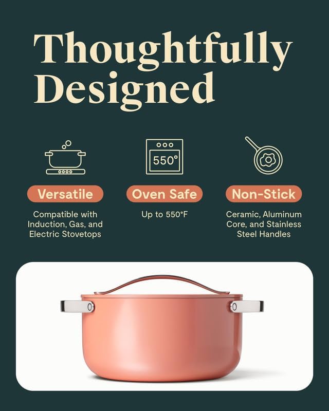 Caraway Nonstick Ceramic Dutch Oven Pot with Lid (6.5 qt, 10.5") - Non Toxic, PTFE & PFOA Free - Oven Safe & Compatible with All Stovetops (Gas, Electric & Induction) - Perracotta