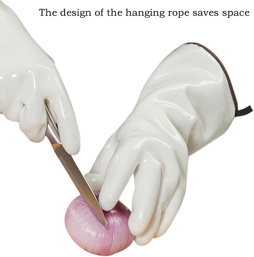 Silicone BBQ Gloves, Oven Gloves with Fingers 932°F Heat Resistant, Kitchen Waterproof Hot Proof Glove for Fryer, Smoker, Baking, Cooking (Gray, M)