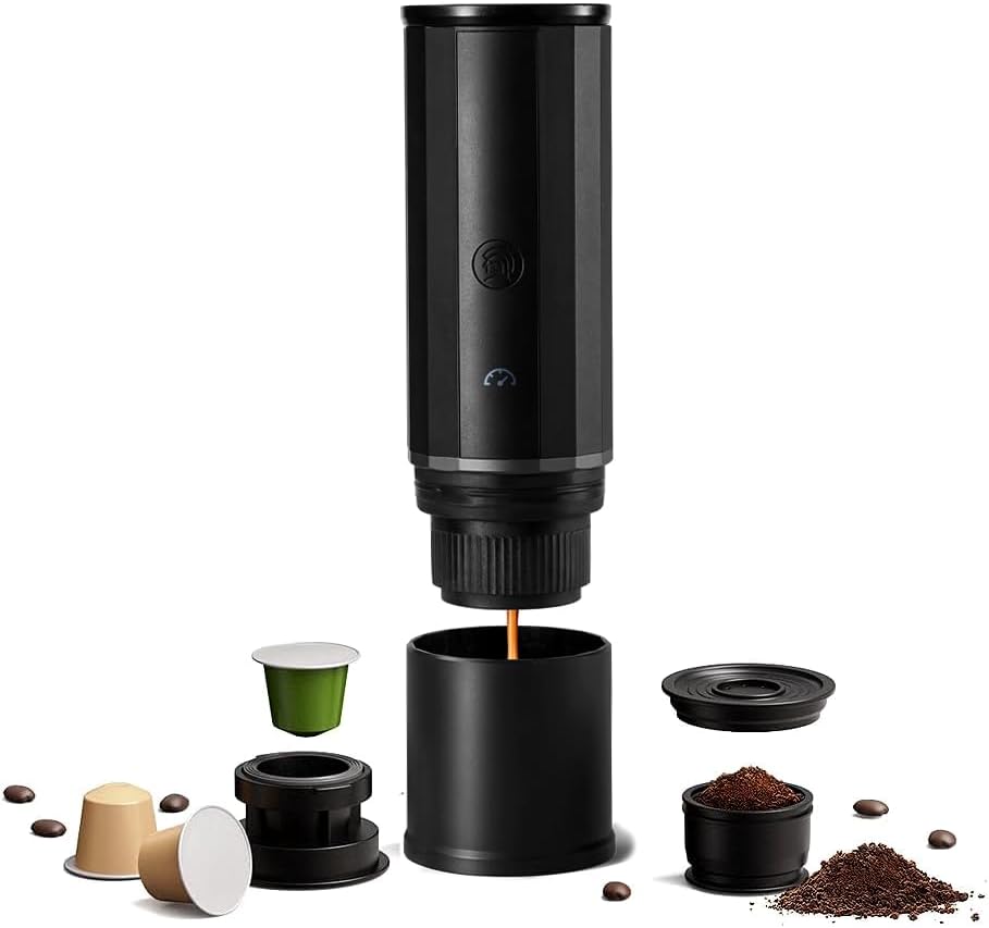 portable coffee maker15 Bar Mini Coffee Maker USB-C & Car Charger, Lightweight Espresso Maker Black