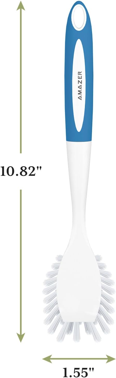 Amazer Dish Brush with Handle, 2 Pack Kitchen Scrub Brushes for Cleaning, Dish Scrubber with Stiff Bristles for Sink, Pots, Pans