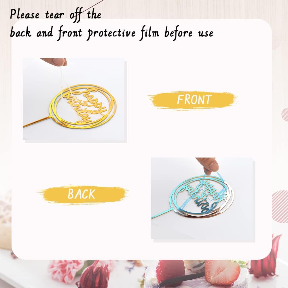 BEISHIDA Cake Topper Gold 27 Pack Cupcake Topper with Mini Balls, Happy Birthday Acrylic Toppers, Cake Decorations with Insert Pick DIY for Anniversary Wedding Baby Shower Party(Gold/Black)