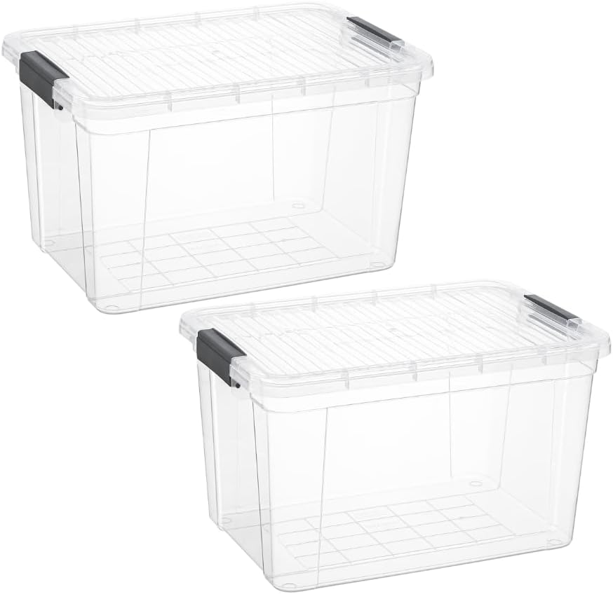 Superio Clear Storage Boxes with Lids, 14.25 Quart Plastic Container Bins for Organizing, Stackable Crates, BPA Free, Non Toxic, Odor Free, Organizers for Home, Office, School, and Dorm