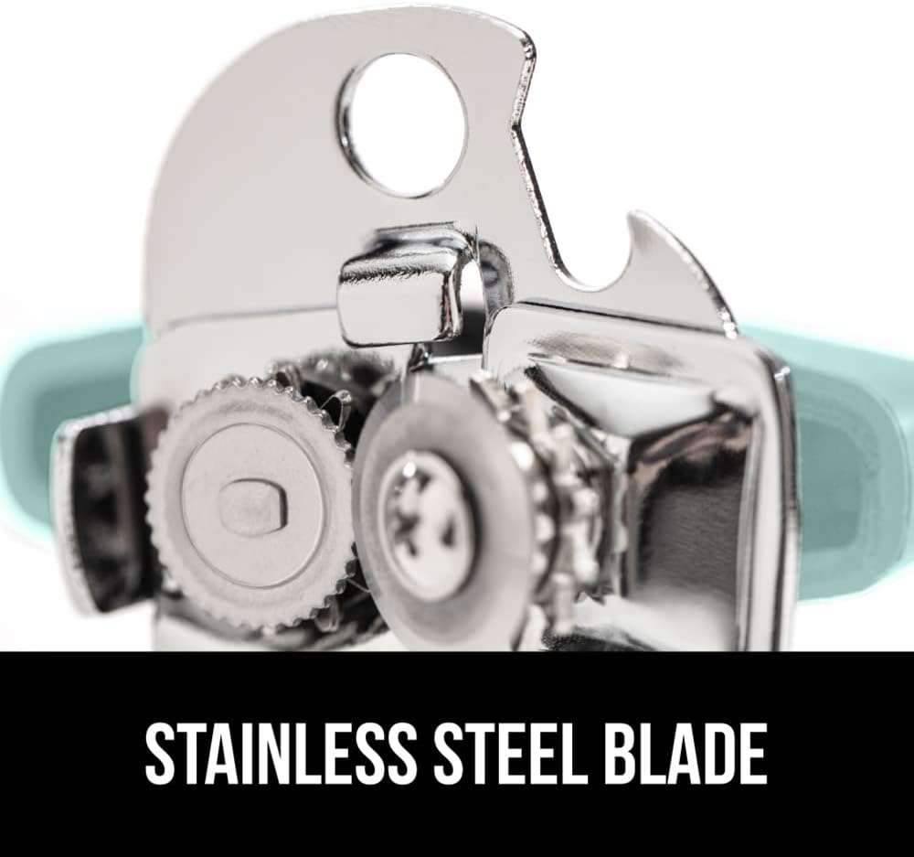 GORILLA GRIP Heavy Duty Stainless Steel Smooth Edge Manual Can Opener and Bottle Openers, Soft Comfortable Handle, Oversized Handheld Turn Knob, US Designed Multifunctional Kitchen Tool, Mint