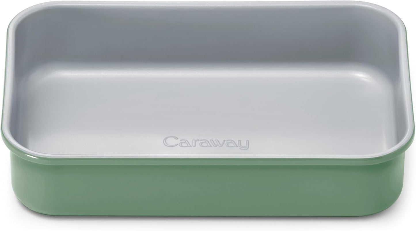 Caraway Nonstick 9” x 6.5” Small Rectangle Baking Pan – Non-Toxic, PTFE & PFOA Free – Aluminized Steel Core – Deep Ceramic Baking Pan for Casseroles, Lasagna & More - Sage