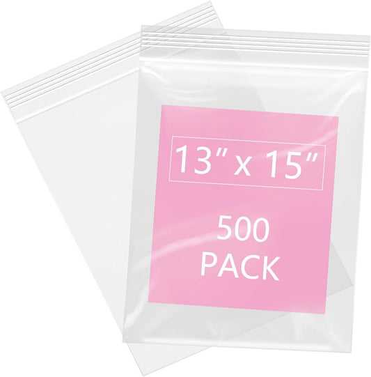 iMailer - 500 Pcs- 13" x 15" Zip Bags- 2 Gallon Zip Bags- Clear Resealable Zip Poly Bag 2 Mil for Clothing, T-Shirts, Pants, Storage