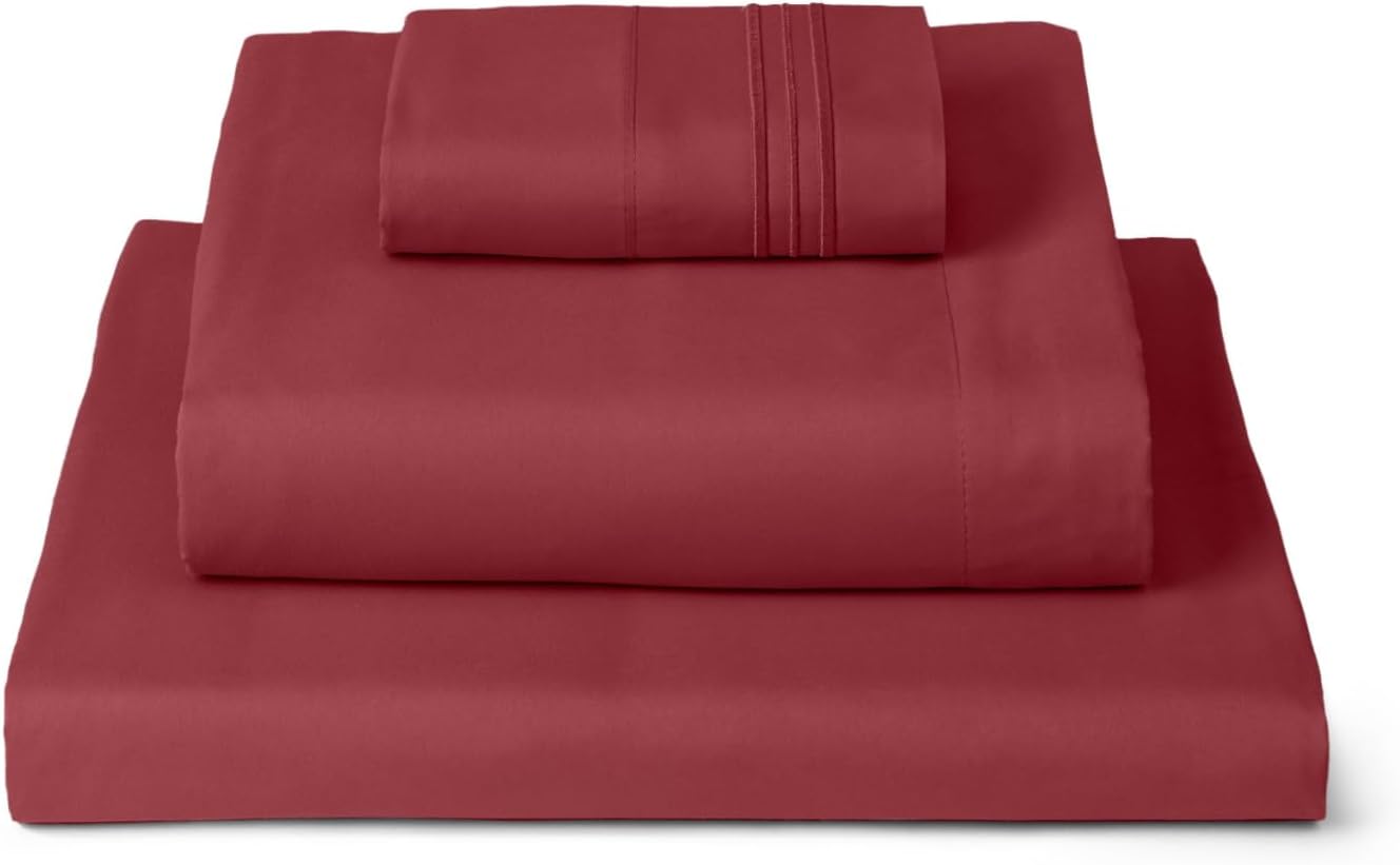 Mellanni Twin XL Sheets Set - 3 PC Iconic Collection Bedding - Hotel Luxury, Extra Soft, Cooling Bed Sheets - Wrinkle, Fade, Stain Resistant (Twin Extra Long, Brick Red)