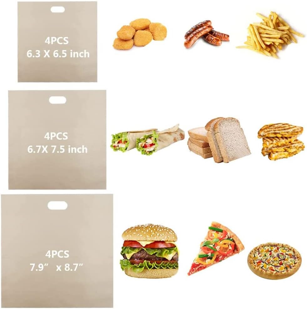 Toaster Bags Reusable for Grilled Cheese Sandwiches | Safest On The Market - 100% BPA & Gluten Free | Non Stick Toast Bag (12PCS)