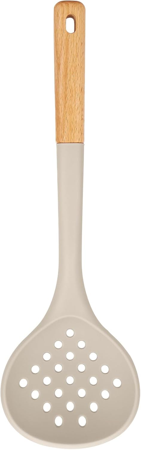 Kitchen Ladle Strainer, Large Slotted Spoon with High Heat Resistant BPA Free, Non Stick Cooking Skimmers For Draining & Frying, 13.2inch (Khaki)