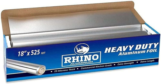 Rhino Aluminum Heavy Duty Aluminum Foil - 18 x 525 sf Roll, 25 Microns Thick - Commercial Grade & Extra Thick, Strong Enough for Food Service Industry (Pack of 1)