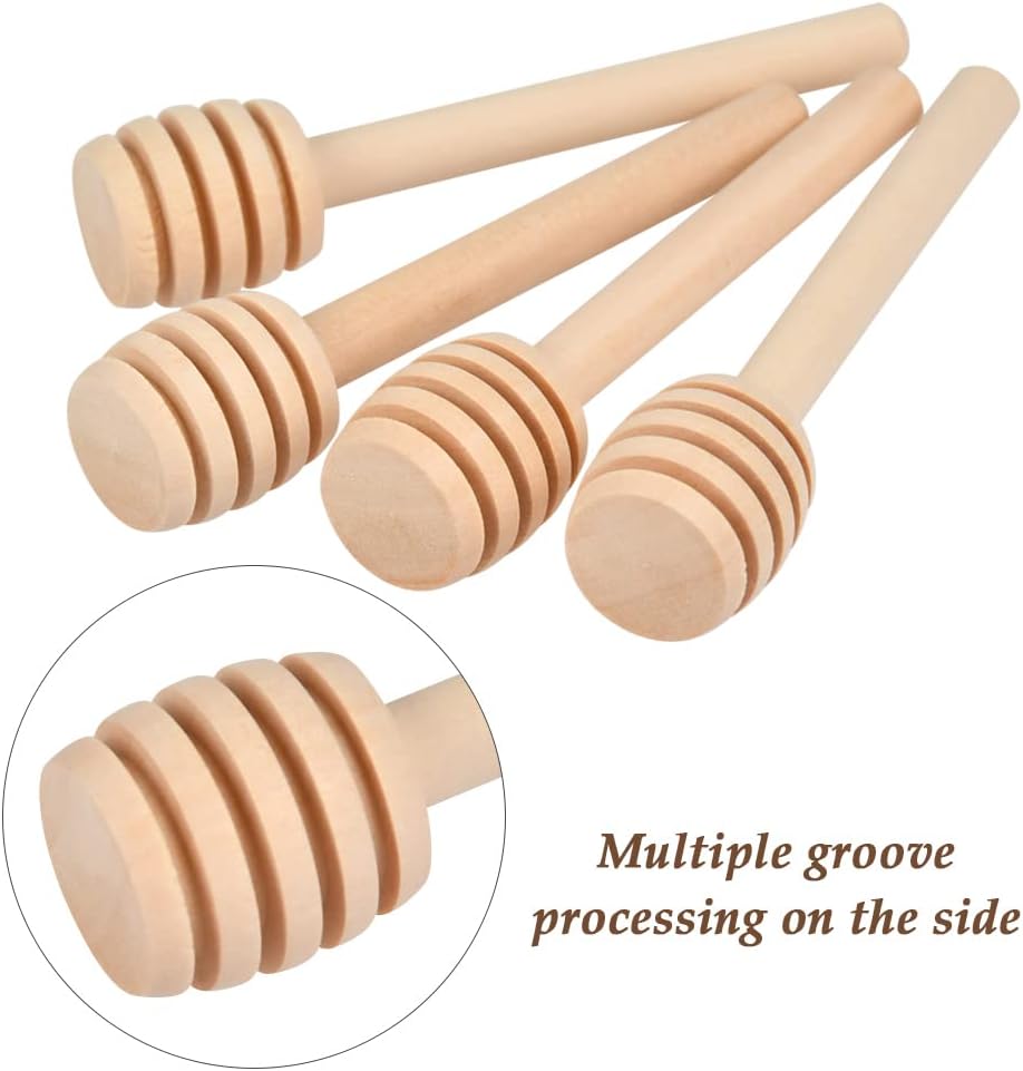 100pcs Honey Dipper Sticks, 3 inch Wooden Honey Dipper Honey Stirrers Honey Spoon with Natural Jute Twine Kraft Paper Tags for Honey Jar Dispense Drizzle Honey Wedding Party Favors Honey Server
