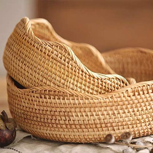 YANGQIHOME Rattan Bread Basket, Round Fruit Baskets, Scalloped Wicker Storage Bowls, Natural Woven Serving Basket Bowls, Decorative Baskets for Kitchen Counter Organizing, 1 Pack, M size