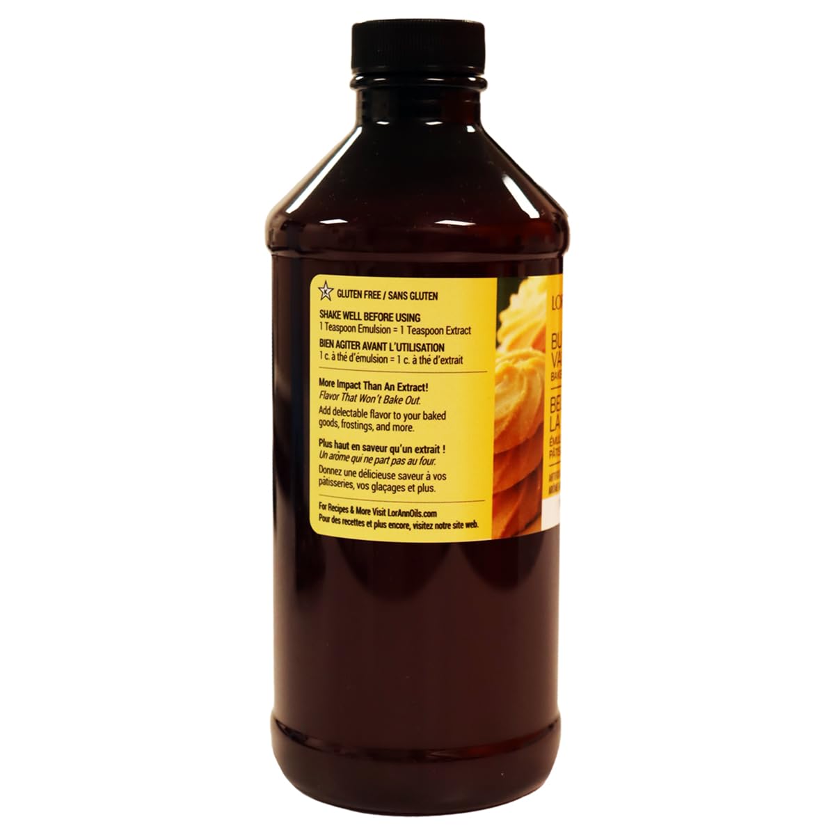 LorAnn Oils Butter Vanilla Bakery Emulsion: True Essence, Ideal for Boosting Fruit Tones in Cakes, Cookies & Desserts, Gluten-Free, Keto-Friendly, Extract Substitute Essential for Your Kitchen, 16 Oz