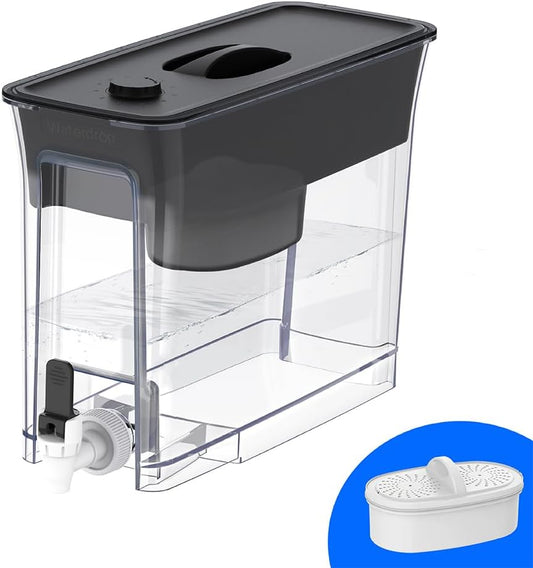 Waterdrop 35-Cup Slim Water Filter Dispenser, Large Capacity, 200-Gallon Long-Life, Faster Filtration, Reduces Chlorine, PFOA/PFOS and More, BPA Free, Black (with 1 Filter)