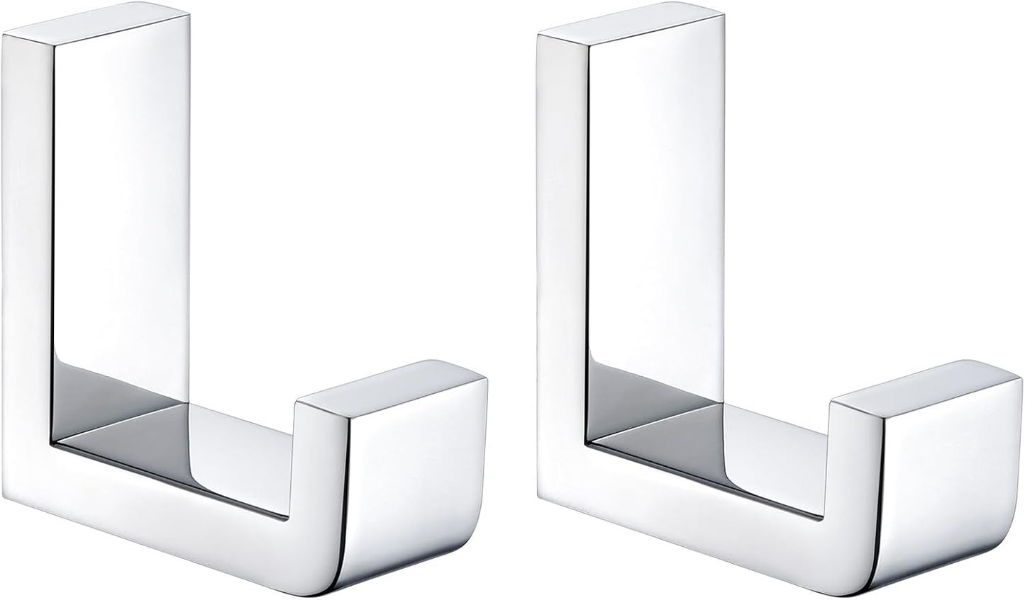 Angle Simple Towel Hooks, SUS 304 Stainless Steel Robe Coat Hooks for Bathroom Wall, Polished Chrome, 2 Pack