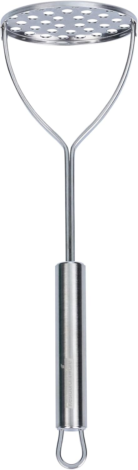 Restaurantware-German Standard Round-Faced Mashers With Ergonomic Handle, 24 Heavy-Duty Potato Mashers - Dishwashable, Durable, Stainless Steel Food Mashing Tool, For Avocado, Beans, Sweet Potatoes