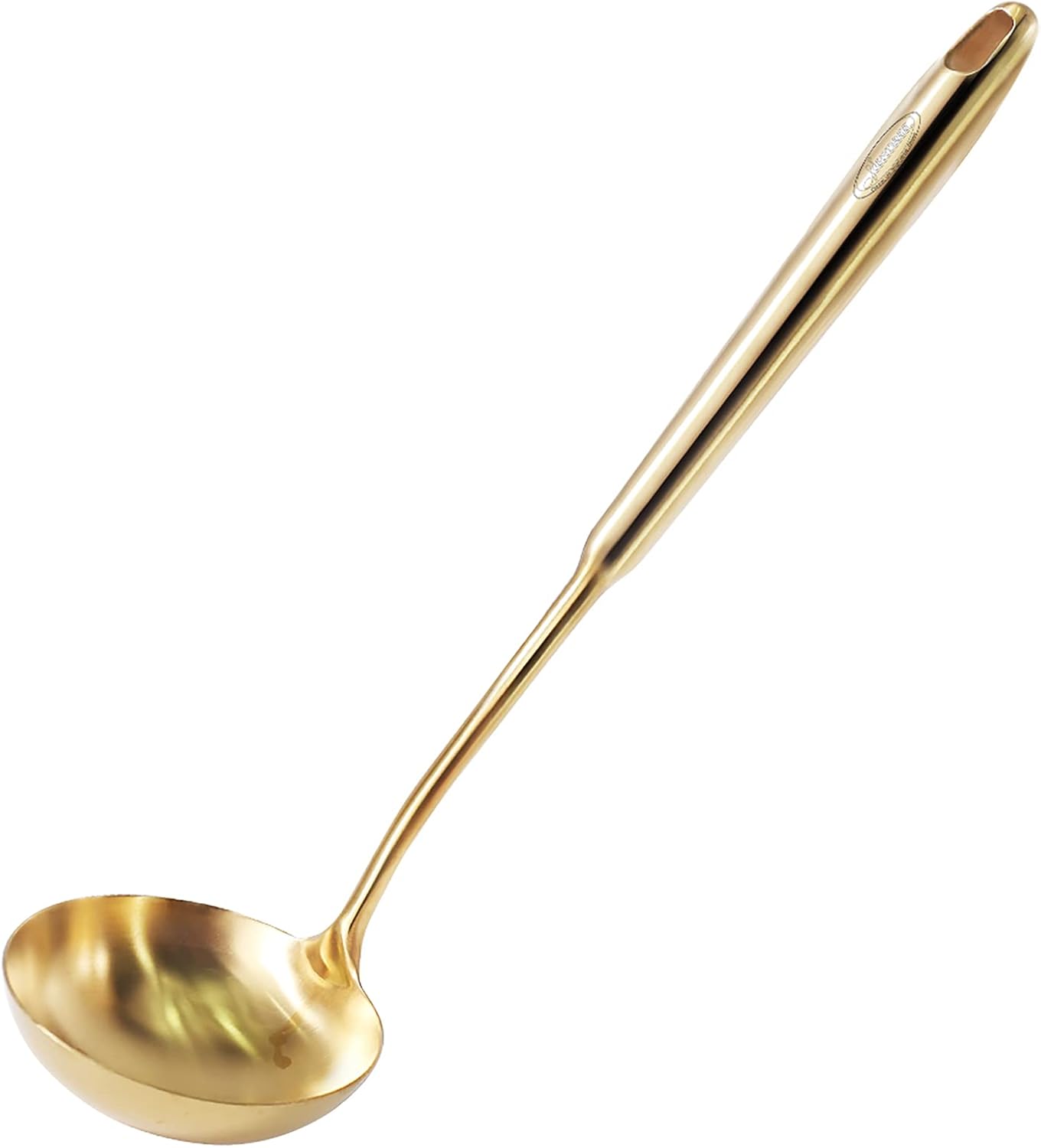 Newness Soup Ladle, [Rustproof, Heat Resistance, Integral Forming] Durable 304 Stainless Steel Soup Spoon with Vacuum Ergonomic Round Handle, Cooking Spoon for Kitchen, 13.7 Inches, Gold