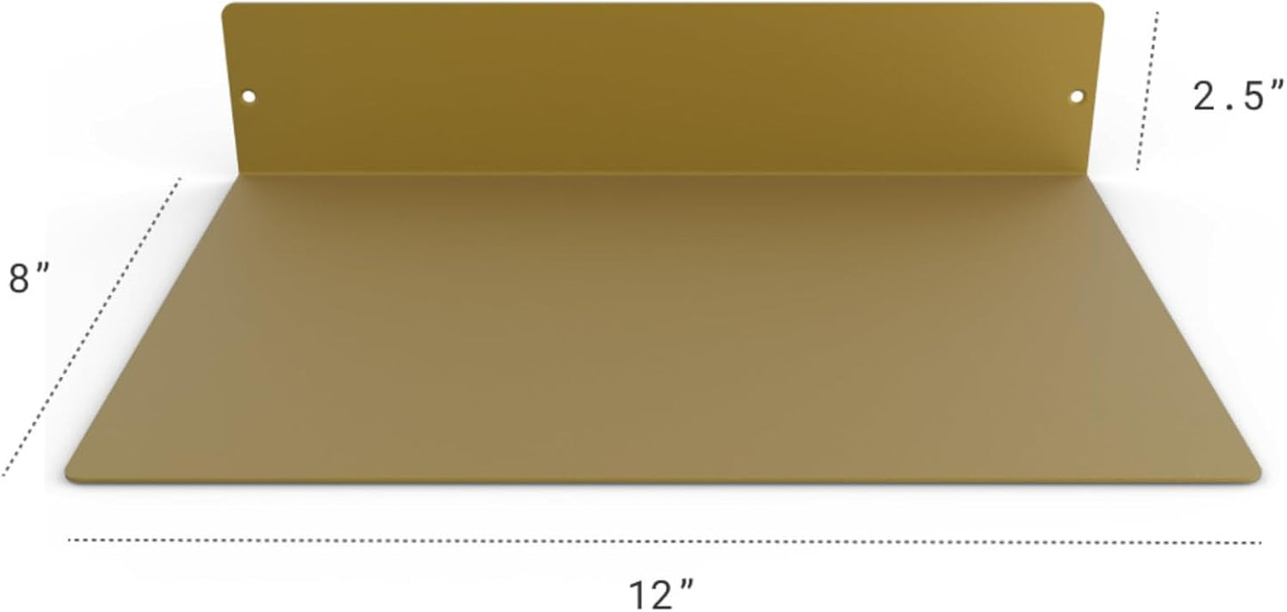 DIY CARTEL Made in USA 12 Inch Linear Floating Shelf - USA Manufactured Steel - Industrial Heavy Duty Metal Wall Mounted Modern Farmhouse Designed Shelf Ledge (12-in X 8-in Powder Coated Gold)