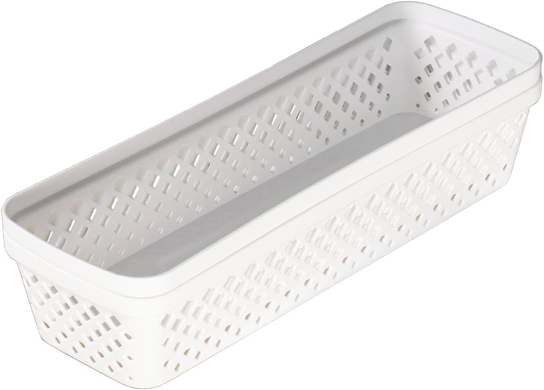 Glad Plastic Storage Basket Set - Multipurpose Drawer Trays, Kitchen Pantry Containers, and Bathroom Bins - 6 Pack Narrow Organizers, White