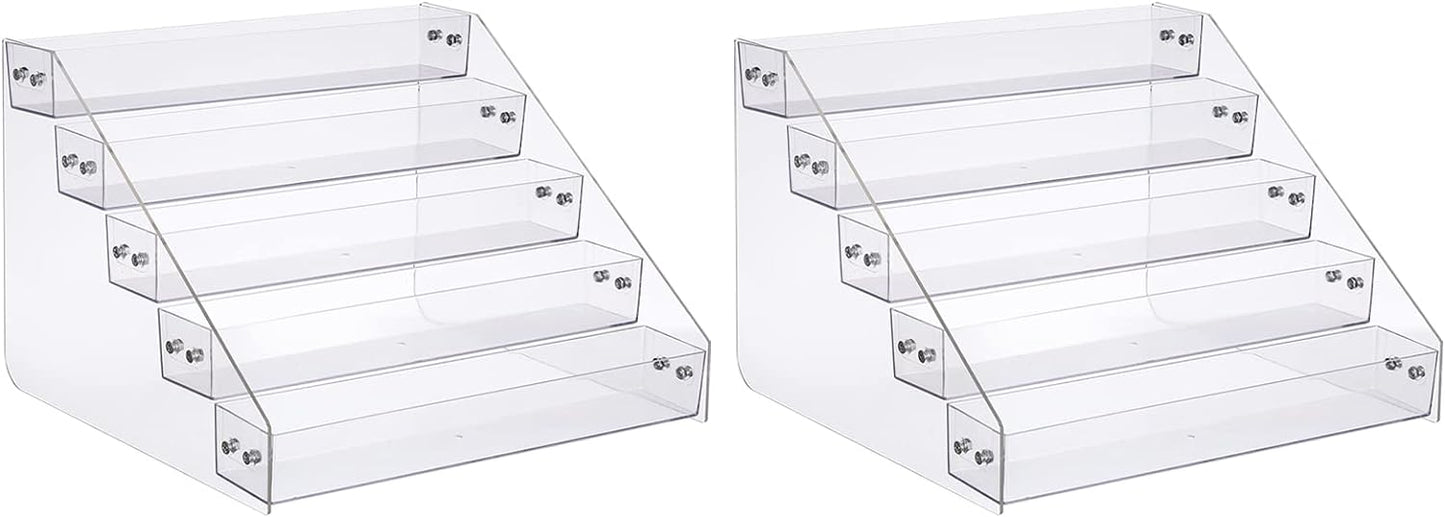 Acrylic Spice Rack, Tiered Spice Rack Shelf Seasoning Organizer for Countertop, Cabinet, Pantry, Kitchen Storage - 5 Tier, 2PCS