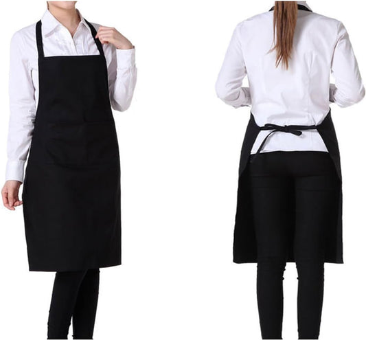 Bringsine 4 Pack Bib Chef Apron - Unisex with 2 Pockets,Machine Washable for Men and Women,Kitchen Resistant Cooking BBQ Aprons Bulk(Black)