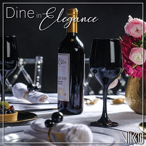 Vikko Black Wine Glasses Set of 6 Glasses Drinking Set Wine Glass, 14 Oz Glass Cup Set With Stem For Red And White Wine, Thick And Durable Wine Glass, Dishwasher Safe