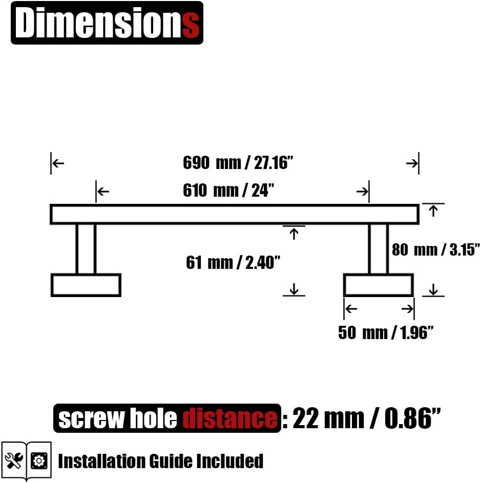JQK Bath Towel Bar, 27 Inch Brushed Light Gold Towel Rack Bathroom, 304 Stainless Steel Thicken 0.8mm Towel Holder Wall Mount, Useable Length 24 Inch 2 Pack, TB110L24-BG-P2