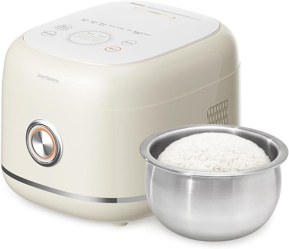 Joydeem Stainless Steel Rice Cooker, Uncoated Non-stick 316L Stainless Steel Inner Pot Rice Cookers, 6 Cup Uncooked, 3L/3.2 qt, DFB-D300