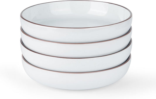 famiware Mercury Pasta Bowls Set of 4, 33 oz Large Salad Bowls, Stoneware Pasta Plates Bowls, Serving Bowls for Kitchen, Microwave & Dishwasher Safe, White