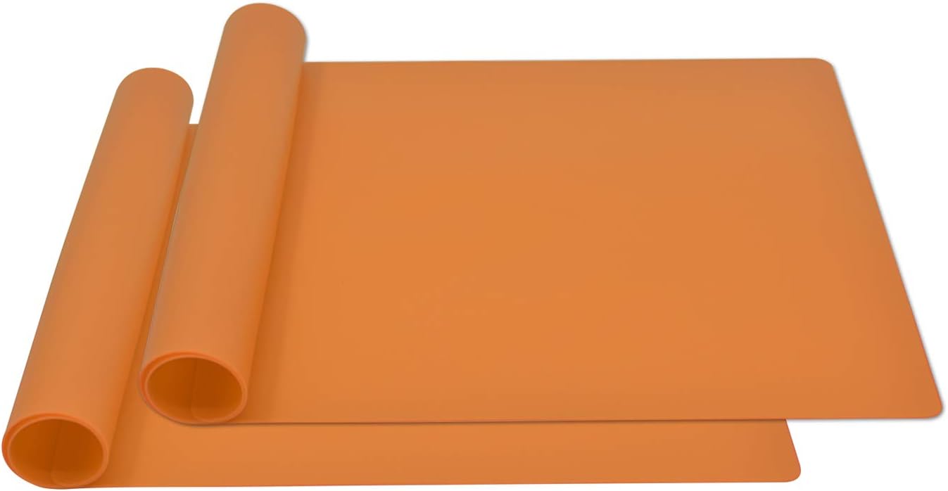 Silicone Placemats, Food-Grade Non-Slip Waterproof, Dining, Stain Resistant, Countertop Protector, Kitchen Counter Mat, Heat Resistant, Baking mat Dishwasher Safe (23.6"×15.7"-2pack, Orange)