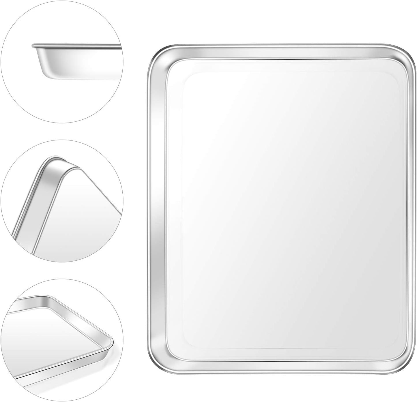 Baking Sheet, Yododo Stainless Steel Baking Pans Tray Cookie Sheet Toaster Oven Tray Pan Cookie Pan, Non Toxic & Healthy, Superior Mirror Finish & Rust Free, Easy Clean & Dishwasher Safe - 12.4 inch