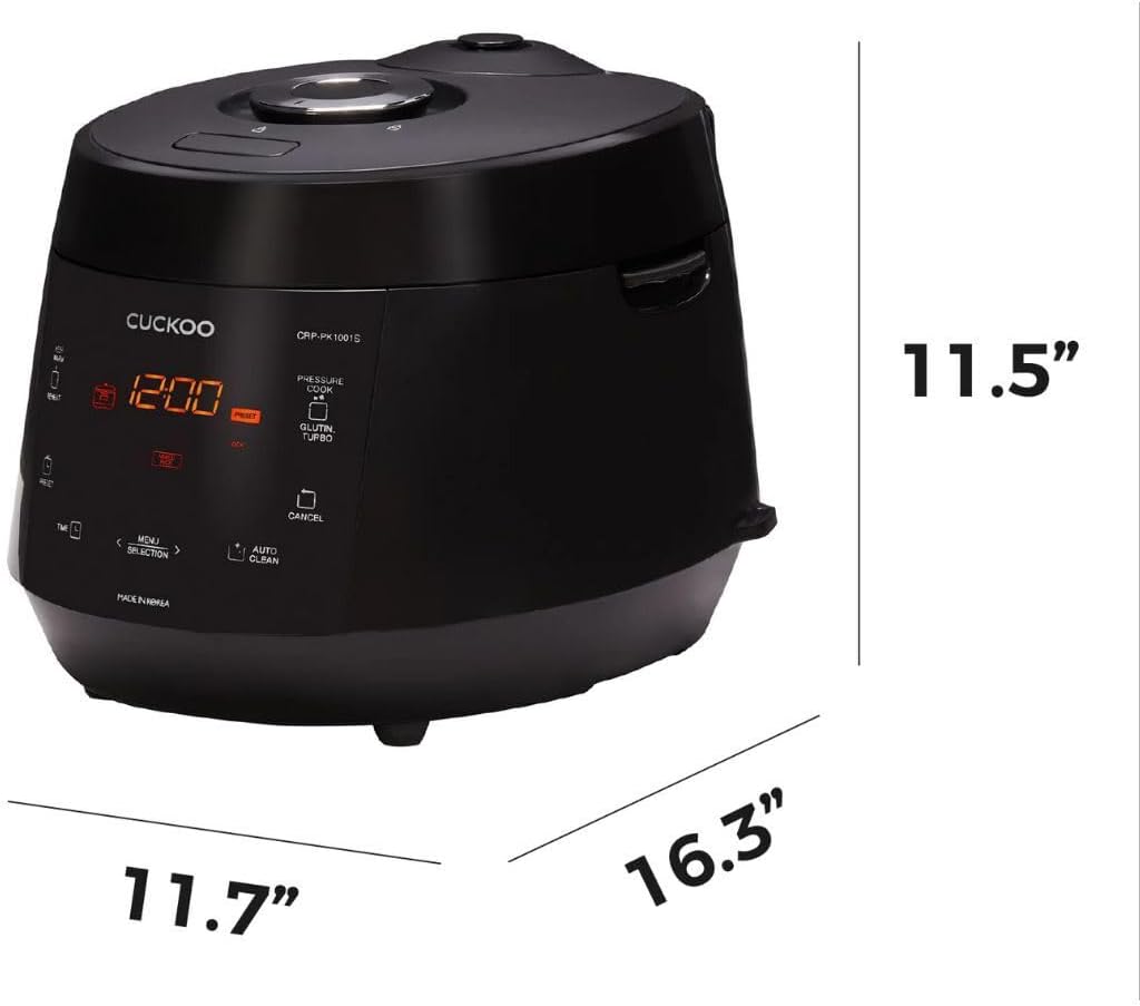 CUCKOO CRP-PK1001S 10-Cup (Uncooked) / 20-Cup (Cooked) Heating Pressure Rice Cooker & Warmer with Nonstick Inner Pot, 13 Menu Options, Fuzzy Logic Tech, Auto Clean (Black)