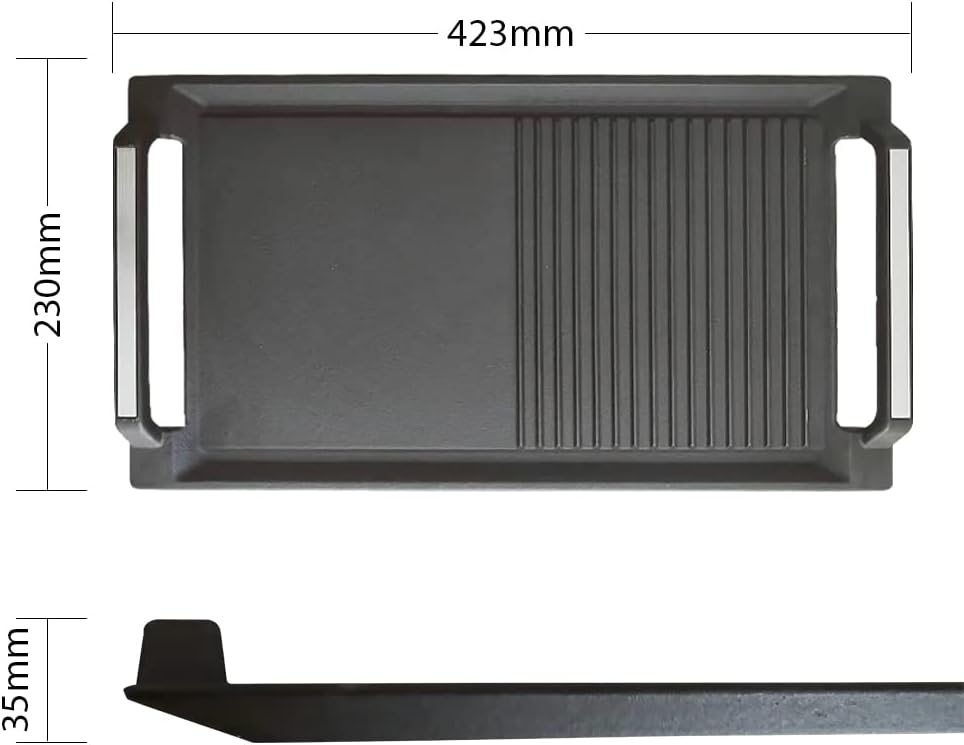 COVERCOOK Griddle Pan, Cast Iron Grill Hot Plate, Rectangular Grill, 2 handles with Flat and Ridged Surface for Induction Electric Cooktop，16.7 x 9.1inch
