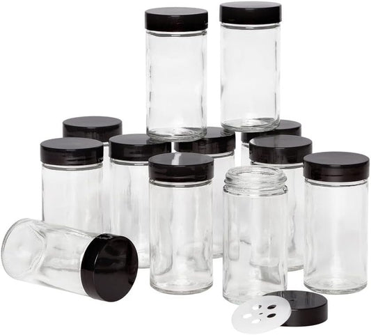 Kamenstein 5244227 Empty Jars With Black Cap, Set Of 12, 3-Ounce
