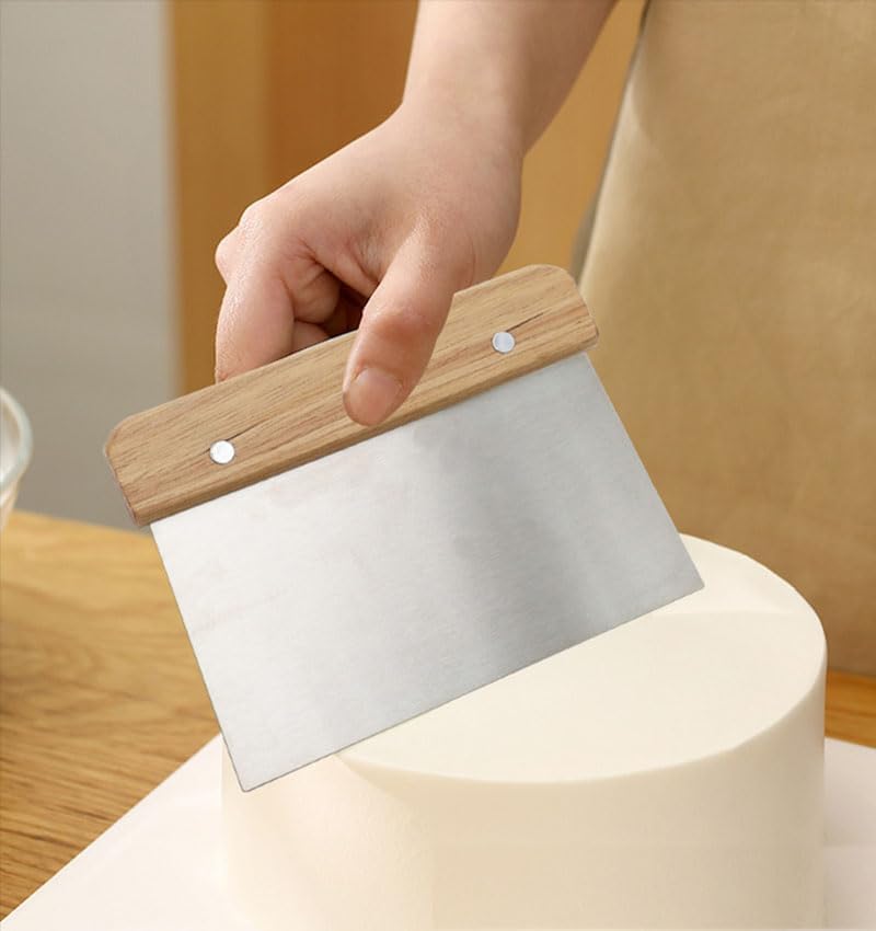 2 Piece of Stainless Steel Scraper & Chopper, Silver Stainless Steel Bench Scraper Dough Pastry Cutter with Wooden Handle, Multipurpose Cake Pizza Bread Separator Knife for Baking and Cooking