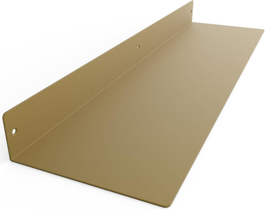 DIY CARTEL Linear Floating Shelf - Forged Raw Blackened Steel - Industrial Heavy Duty Metal Wall Mounted Modern Rustic Shelf - Made in The USA (30-inch x 8-inch Gold)