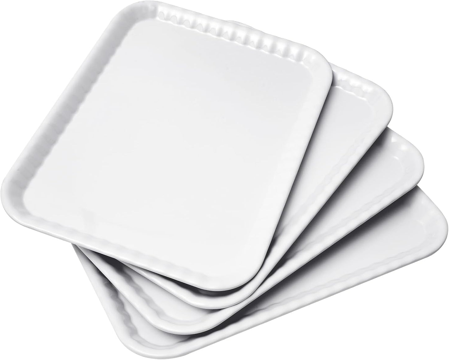Blue Boat 17" x 12" Rectangular Serving Trays Set Set of 4 White, Melamine Serving Platter, Light Weight Easy to Clean Sturdy Stackable BPA-Free Dishwasher Safe