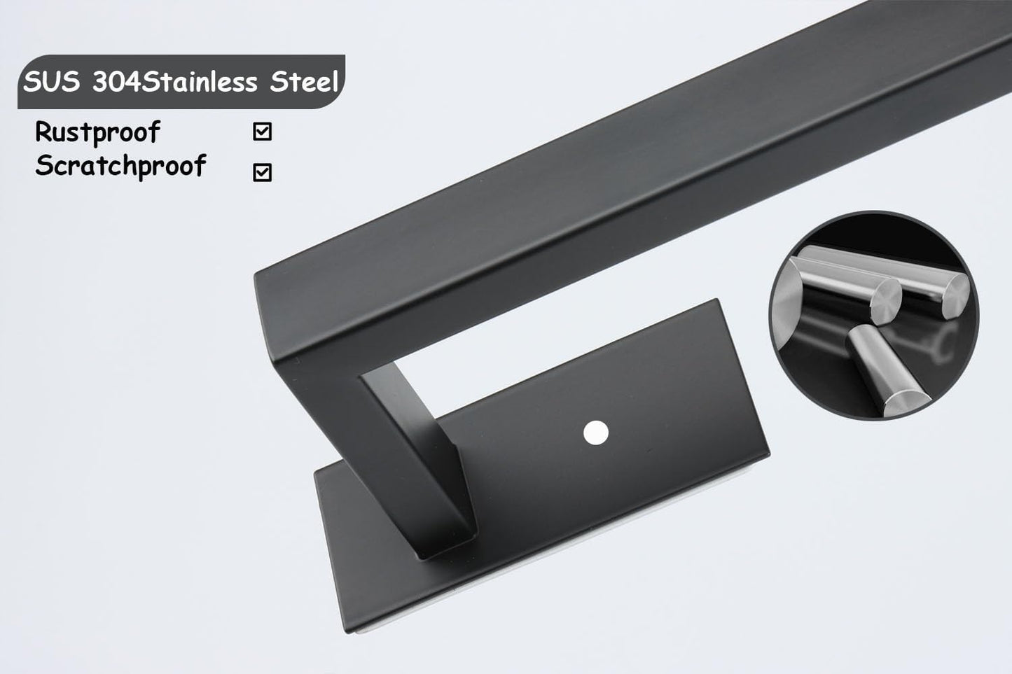 Bathroom Towel Bar Self Adhesive, No Drilling Towel Rack Easy to Install, Hand Towel Holder Made of Premium Stainless Steel Sticky on Hand Towel Hanger for Kitchen, Toilet.(17.7IN, Black)