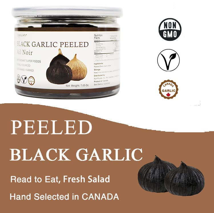 Orgnisulmte Peeled Black Garlic Cloves Fermented for 90 Days,Ready to Eat Non-GMO 7.05 Oz