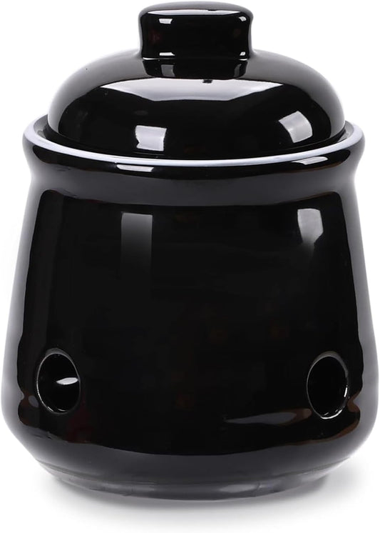 HAOTOP Ceramic Mini Garlic Keeper with Lid, Garlic Container Saver for Countertop, Keep Your Garlic Cloves Fresh (Black)