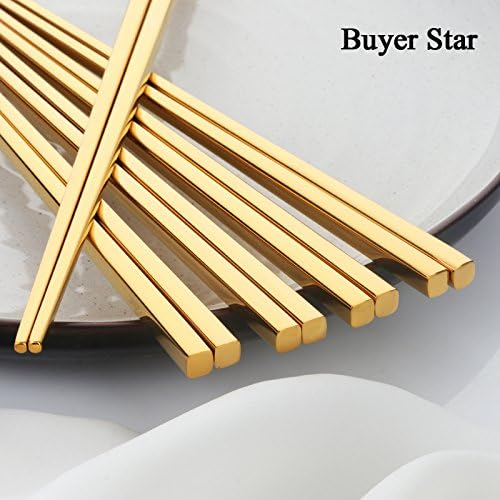 Buyer Star 5-Pair Gold Stainless Steel Chopsticks - Reusable Chinese Square Chopsticks